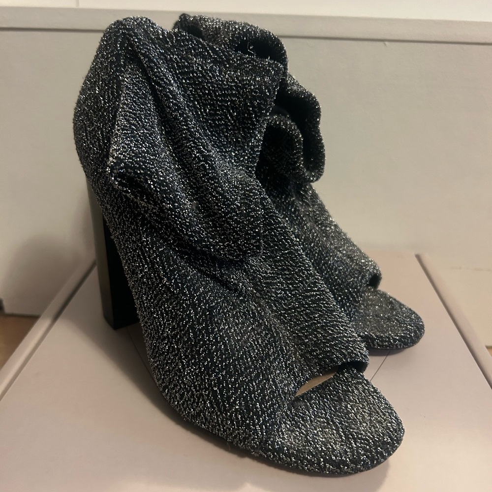 Mix No. 6 Black Glitter Peep Toe Heels